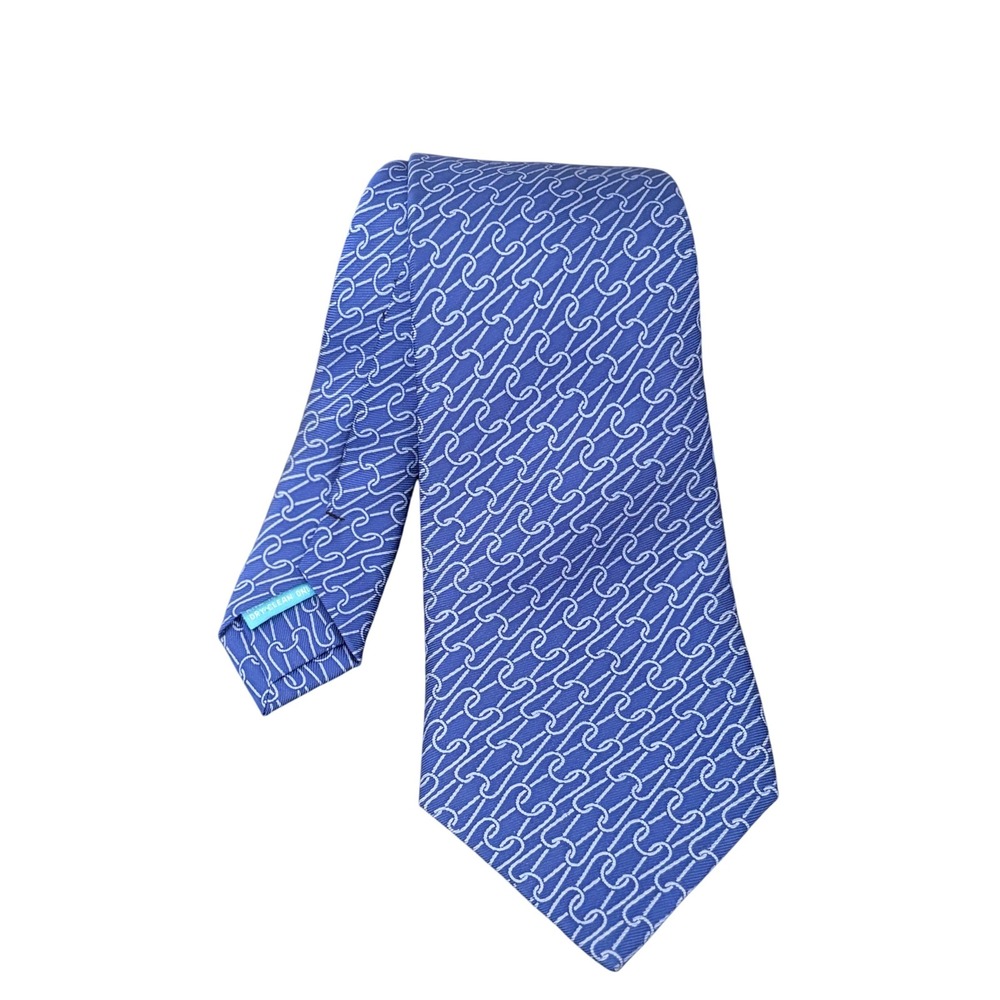 JMcL Blue Silk Necktie‎ Chain Link Pattern Business Formal Men's Tie